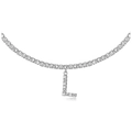 Silver-toned iced out tennis chain with a crystal-encrusted letter L pendant necklace - L Silver