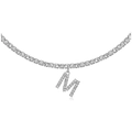 Silver letter M necklace with sparkling rhinestones on a shimmering tennis chain - M Silver