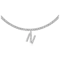 Sparkling silver-tone tennis chain necklace featuring a diamond-encrusted capital letter N - N Silver