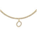 Gold plated tennis chain necklace featuring a crystal encrusted letter O pendant - Letter O - Gold