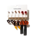 6-pack Halloween earring set featuring pumpkin charms and black cat drops - Pumpkin And Black Cat Style (22540-1)