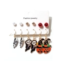 Set of 6 Halloween earrings featuring ghosts, pumpkins, and skeletons on a display card - Ghost And Reaper Style (22540-2)