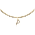 Gold-plated tennis chain necklace with a sparkling pavé diamond letter P pendant - Silver O
