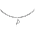 Silver finish tennis chain necklace with a sparkling pavé crystal letter p pendant - P Silver