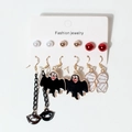 Halloween earring set featuring ghost and mummy motifs in gold and white finish - Mummy And Lip Style (22540-3)
