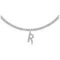 Silver tennis choker necklace with sparkling rhinestone letter R pendant for women - R Silver