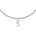 Silver tennis chain necklace with iced out crystal pavé letter S pendant - S Silver