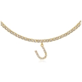 Tennis chain necklace with gold plated letter J pendant featuring clear crystals - U Gold