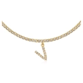 Iced out gold tennis chain necklace featuring a crystal-encrusted letter V pendant - V-Gold