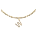 Golden tennis chain necklace with iced-out rhinestone letter W pendant for women - W Gold