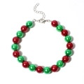 Collier de Noël pour animaux avec perles métalliques rouges et vertes et fermoir mousqueton - Style Alterné Rouge Et Vert de Noël