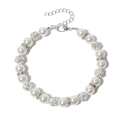 Elegante parelhalsband voor huisdieren met strassteentjes en zilveren sluiting - Wit