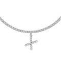Silver-tone tennis chain necklace with a cross pendant fully set in clear pavé crystals - X Silver
