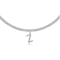 Silver tennis necklace with iced-out letter Z pendant featuring sparkling crystals - Z Silver