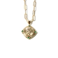 Collier hip hop doré avec pendentif signe dollar serti d'émeraudes vertes - Style Signe Dollar (19130-3)
