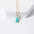 Charming golden chain necklace with a cute teal gummy bear pendant for women - Peacock Green