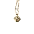 Collier chaîne trombone doré avec pendentif tête de lion et cristaux verts et blancs - Style Tête de Lion 2 (19130-2)