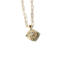 Collier trombone doré avec pendentif guépard serti de cristaux et pierres vertes - Style Tête de Léopard (19130-4)