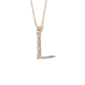 Detailed macro view of gold-plated letter L pendant necklace with baguette-cut zircon - Letter L