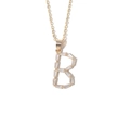 Gold-plated copper necklace featuring capital letter B pendant with baguette-cut zircons - Letter B