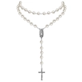 Vintage pearl rosary necklace with Virgin Mary medal and silver crucifix pendant - White