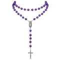 Purple pearl rosary necklace with silver crucifix and Virgin Mary centerpiece - Purple