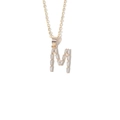 Gold plated alphabet M pendant necklace featuring baguette-cut zircon stones on a thin chain - Letter M