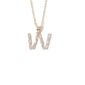 Gold plated initial necklace featuring letter W pendant set with baguette crystals - Letter W