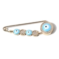 Goldene Taillennadel-Brosche mit blauen Evil-Eye-Anhängern und funkelnden Strasssteinen - Drei Augen Strass Stil (F16270-1)