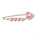 Goldene Sicherheitsnadel-Brosche mit rosa Evil-Eye-Herzen und glänzenden Kristallen - Rosa Herz Stil (F16270-4)