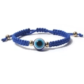 Μποέμ πλεκτό βραχιόλι evil eye από μπλε νάιλον κορδόνι με χρυσές χάντρες - Μπλε