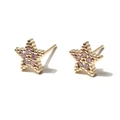 Boucles d'oreilles étoile évidée en or avec pierres de zircon violettes et bord perlé - Mauve Clair