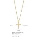 Gold 316L stainless steel cross necklace with inset cubic zirconia stones for women - Clear Zircon Rectangle Style (A1218)