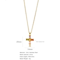 Colorful zircon cross pendant necklace in 316L stainless steel with a golden finish - Colorful Zircon Splicing Style (A1219)