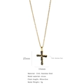 316L stainless steel cross necklace featuring a black rectangular zircon and gold chain - Black Zircon Cool Style (A1221)