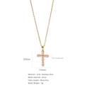Gold-plated cross necklace with pink baguette zircons and 316L stainless steel chain - Pink Zircon Sweet Style (A1222)