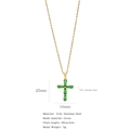 Gold 316L stainless steel cross necklace featuring vibrant green zircon stones - Emerald Green Zircon Luxury Style (A1223)