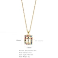 Gold stainless steel cross necklace with multi-colored zircon stones in a rectangle frame - Colorful Zircon Frame Inlaid Style (A1211)