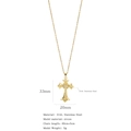 316L stainless steel gold cross necklace with micro-pave zircon, 33x20mm pendant - Gold-White Zirconia (A290)
