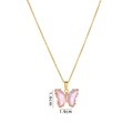 Collar de mariposa de cristal rosa con cadena dorada y detalles de diamantes, 1,9 cm - Collar Individual / Collar Mariposa Rosa (A576)