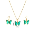 Elegante conjunto de collar y pendientes de mariposa en cristal verde con acabado dorado - Juego Joyas Mariposa Verde (A575)