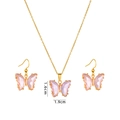 Set de joyería de mariposa de cristal rosa con collar dorado y pendientes a juego - Juego Joyas Mariposa Rosa (A576)
