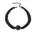 Minimalistische zwarte meerlaagse fijne ketting met een grote gladde zwarte kraal - Zwart