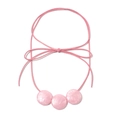 Pink cotton cord necklace with three marble texture resin beads and a bow-knot tie - Pink