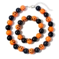 Halloween jewelry set with orange pumpkin lantern face beads and black round beads - Set