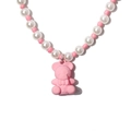 Halskette mit rosa Bär-Anhänger und weißen Perlen für Damen im süßen Stil - Rosa