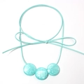 Minimalist mint green cotton rope necklace with geometric marbled beads and bow detail - Sky Blue