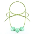 Adjustable cotton cord necklace featuring three mint green resin beads in a minimalist design - Light Green