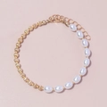 Golden faceted metal beads and white oval pearls bracelet with adjustable clasp - Spliced Pearl and Metal Bead Style (BR1760-1)