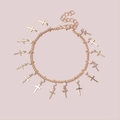 Elegant gold chain bracelet featuring cross pendants and white pearls with lobster clasp - Cross Pendant Style (BR1760-2)